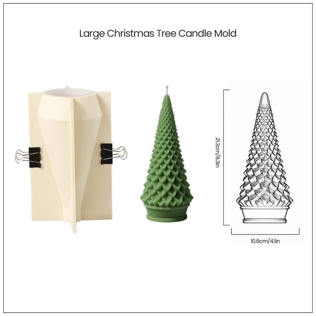 Green Conical Christmas tree candle and silicone mold and finished product size display—Boowan Nicole