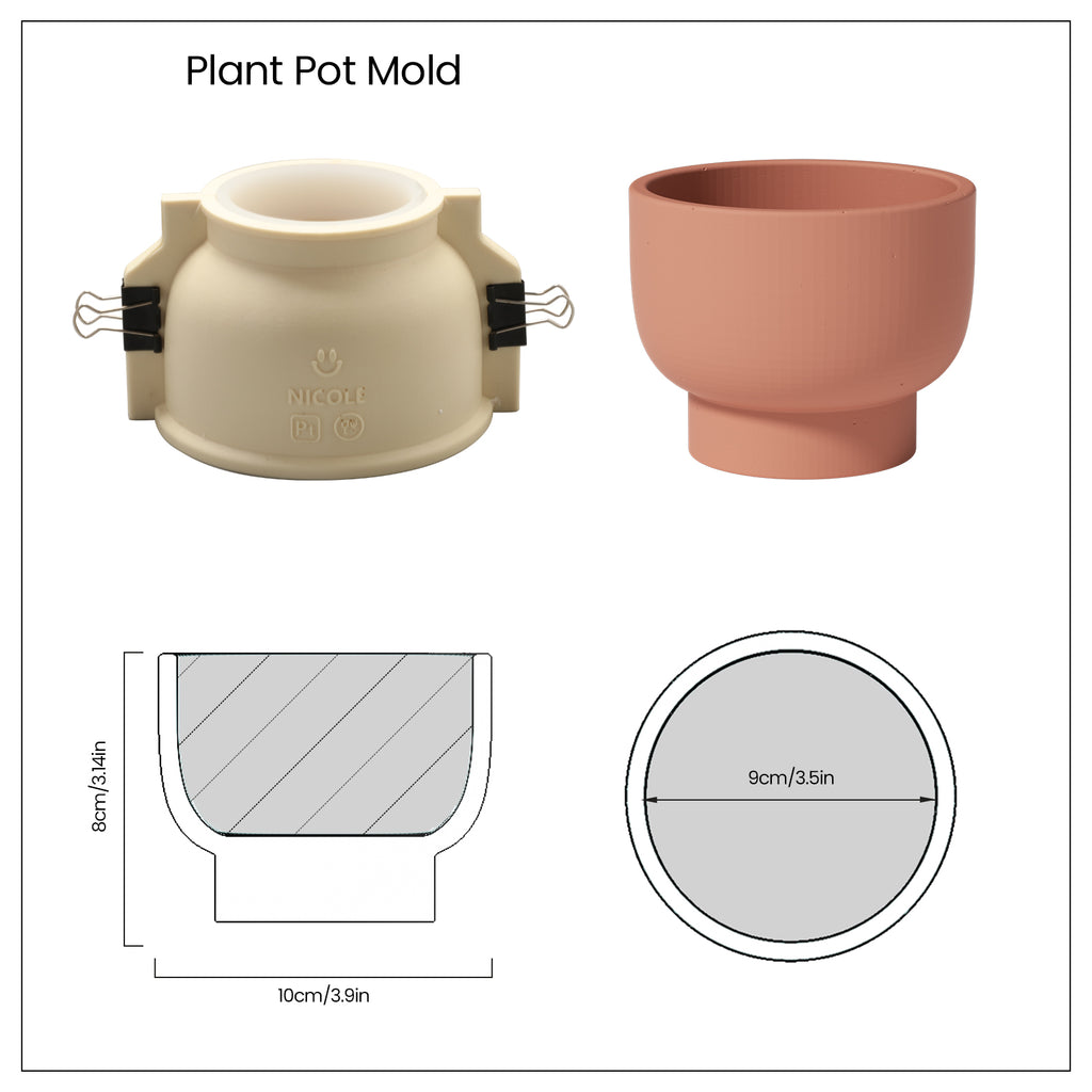 Red Bowl-shaped Concrete Plant Pot and Silicone Mold Set and Finished Dimensions - Boowan Nicole
