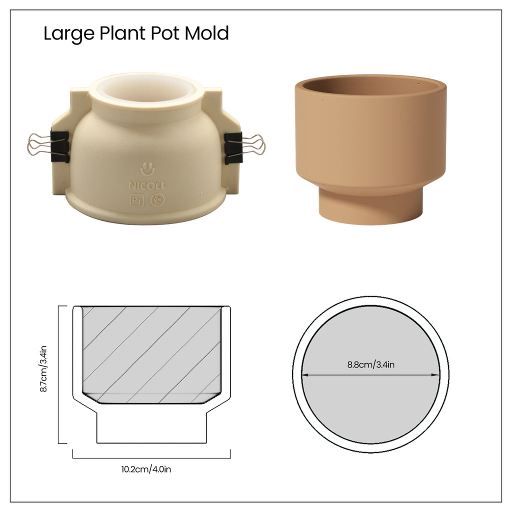 Brown Concrete Plant Pot and Silicone Mold Set and Finished Product Display Size-Boowan Nicole