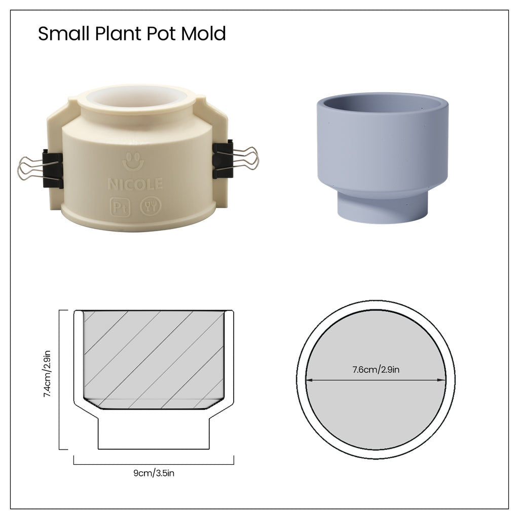 Blue Concrete Plant Pot and Silicone Mold Set and Finished Dimensions -Boowan Nicole