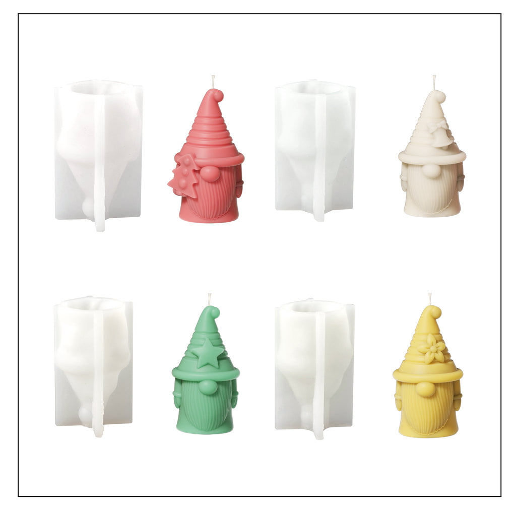Stellan of Hat-tactic Gnome Squad Candle in four different shapes, red, white, green and yellow, and white silicone mold-Boowan Nicole