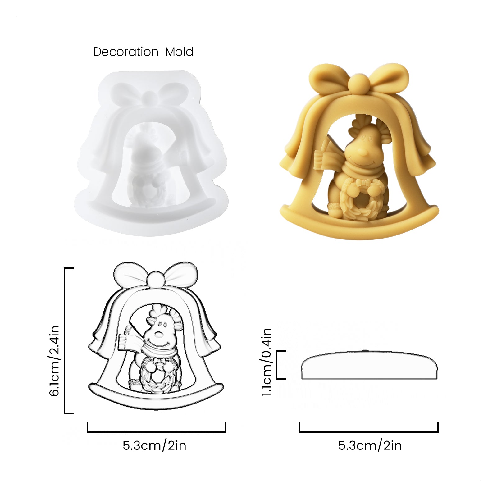 Yellow Christmas Deer Shape Christmas Candle Jar Decoration and White Silicone Mold and Finished Size-Boowan Nicole