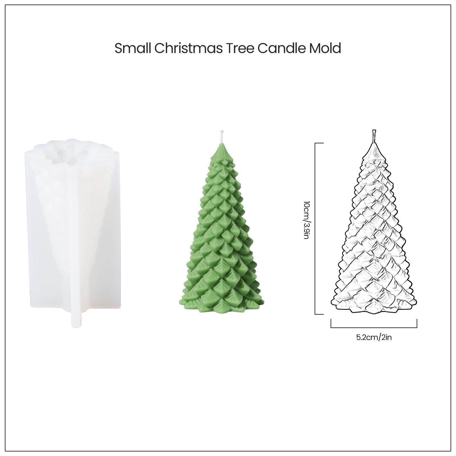 4-inch Christmas pine candle and white silicone mold and finished product size display-Boowan Nicole