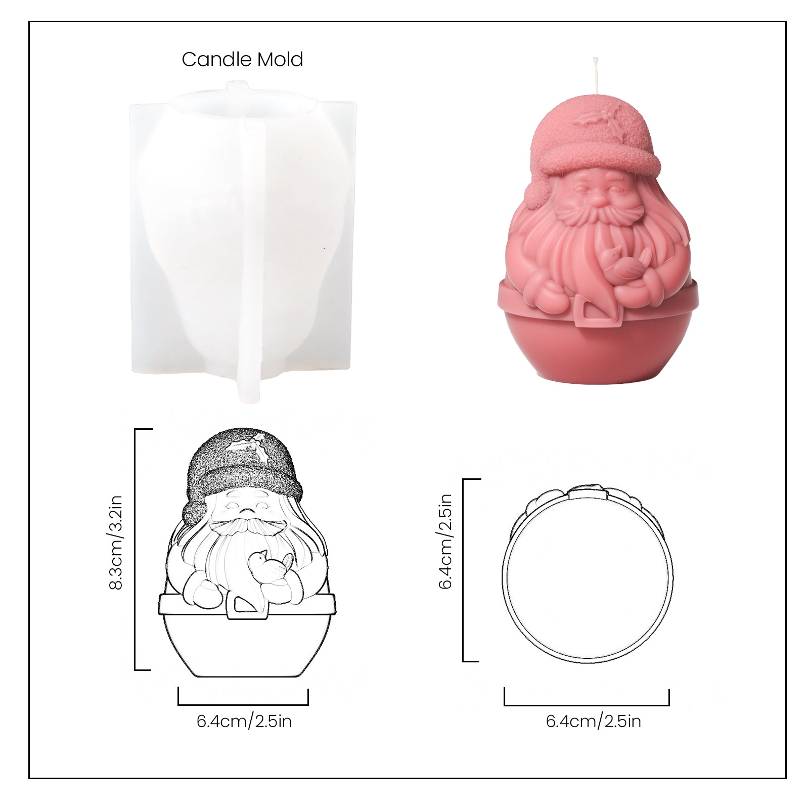 Red Santa Claus Candle and White Silicone Mould and Finished Size - Boowan Nicole