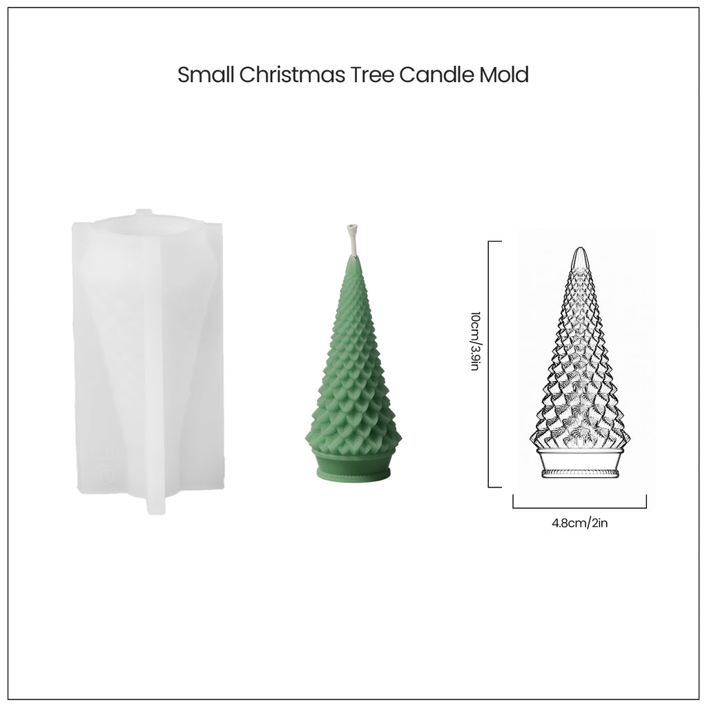 Green tapered Christmas tree candle and white silicone mold and corresponding finished product size-Boowan Nicole