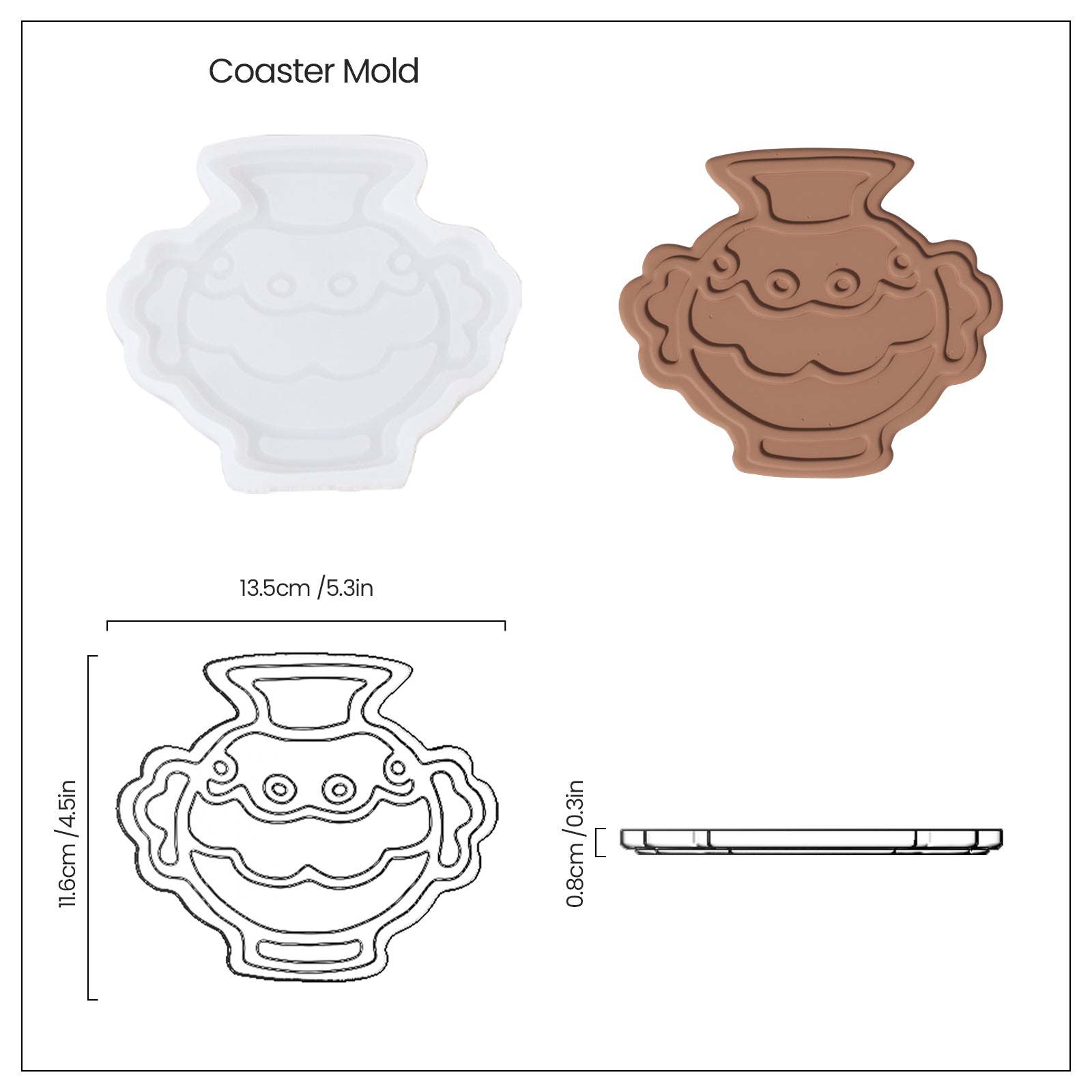 Brown coasters, silicone molds and finished sizes were designed by Boowan Nicole.