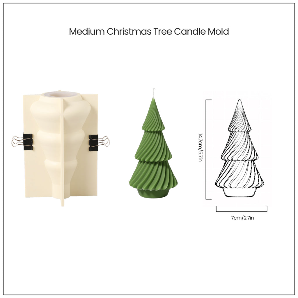 5.7" Green Evergreen Christmas Tree Candle and White Silicone Mold and Finished Dimensions--Boowan Nicole