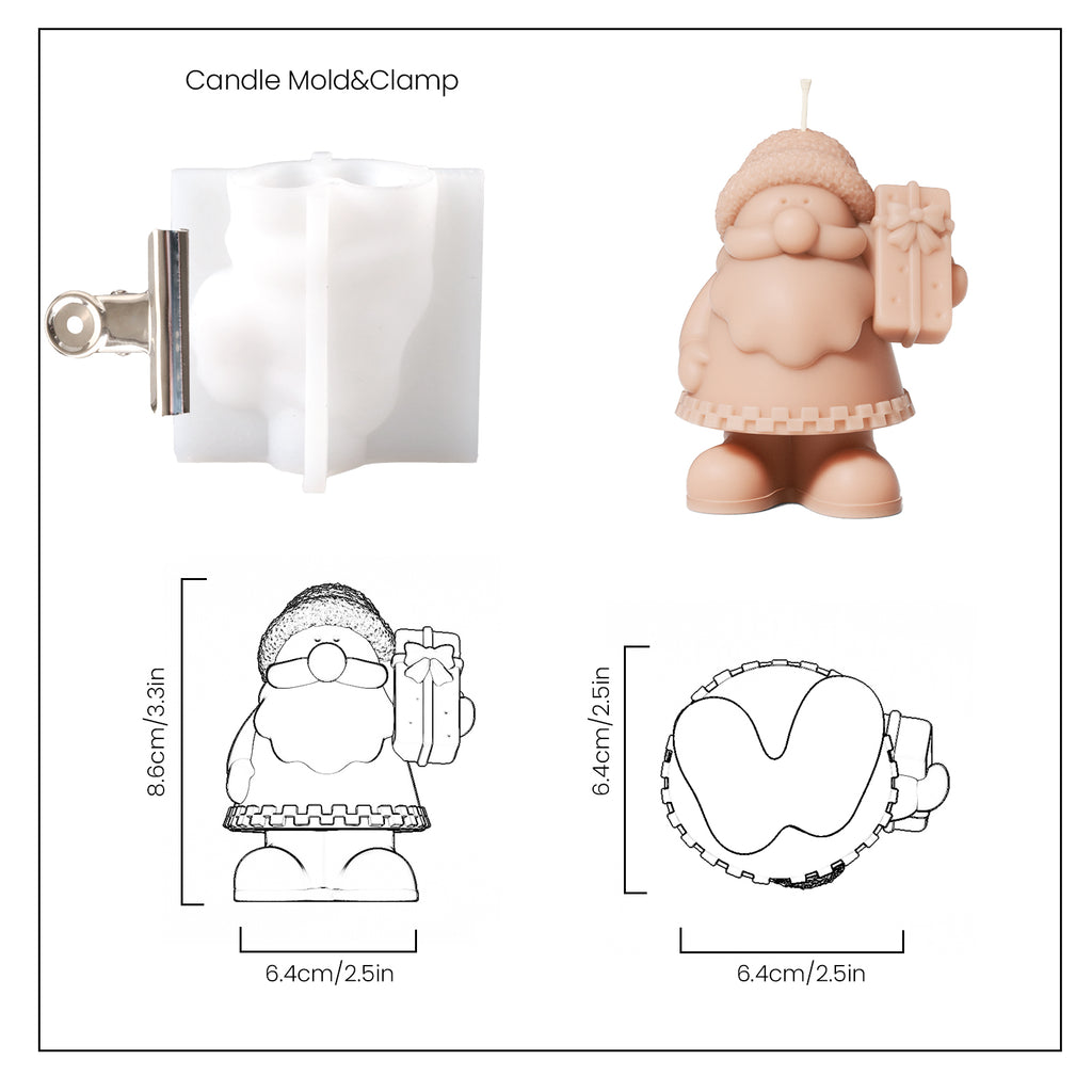 White Brown Gift-Giving Santa Claus Candle and White Silicone Mould and Finished Size - Boowan Nicole