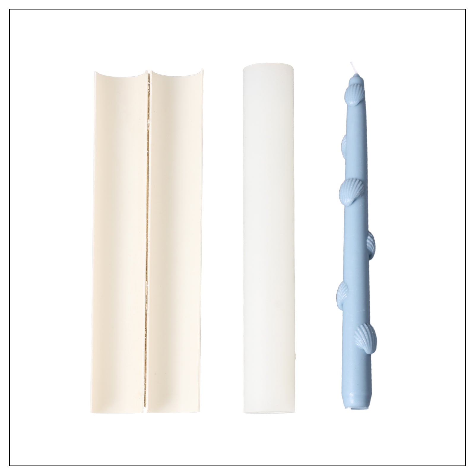 Silicone mold set and finished Ocean Series taper candle.