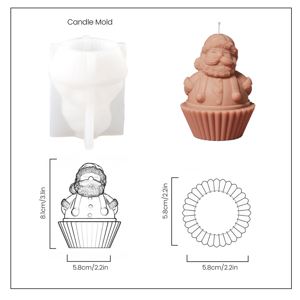 Reddish Brown Santa Claus Cupcake Candle and White Silicone Mould and Finished Size - Boowan Nicole