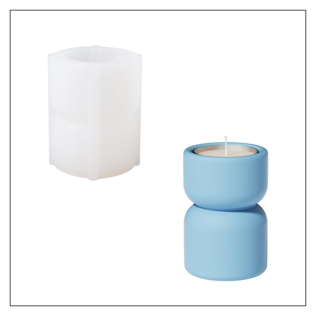 Blue stacked candle holder and silicone mold, creatively designed.