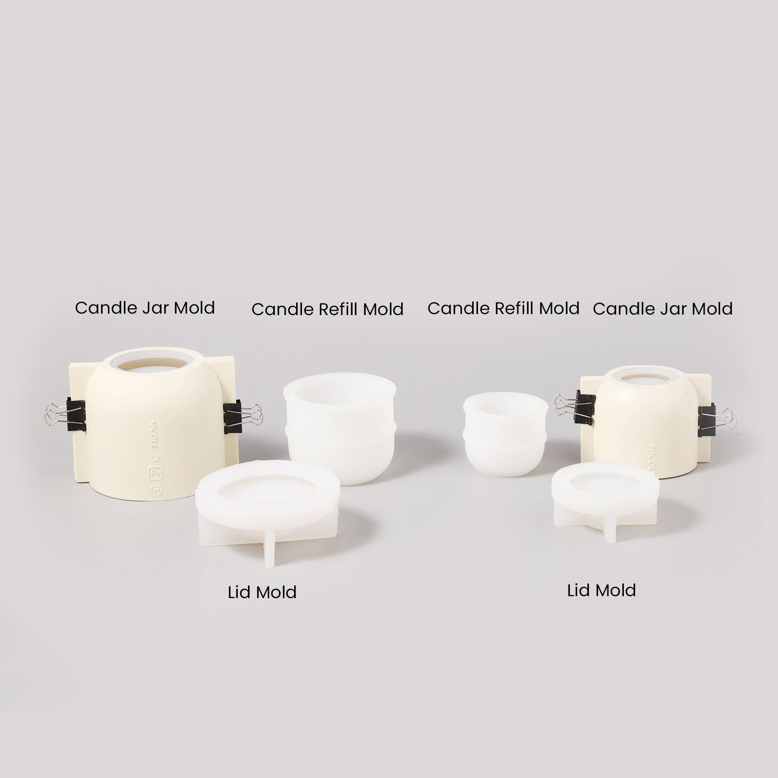 Silicone molds for making candle jars and silicone molds for candle refills