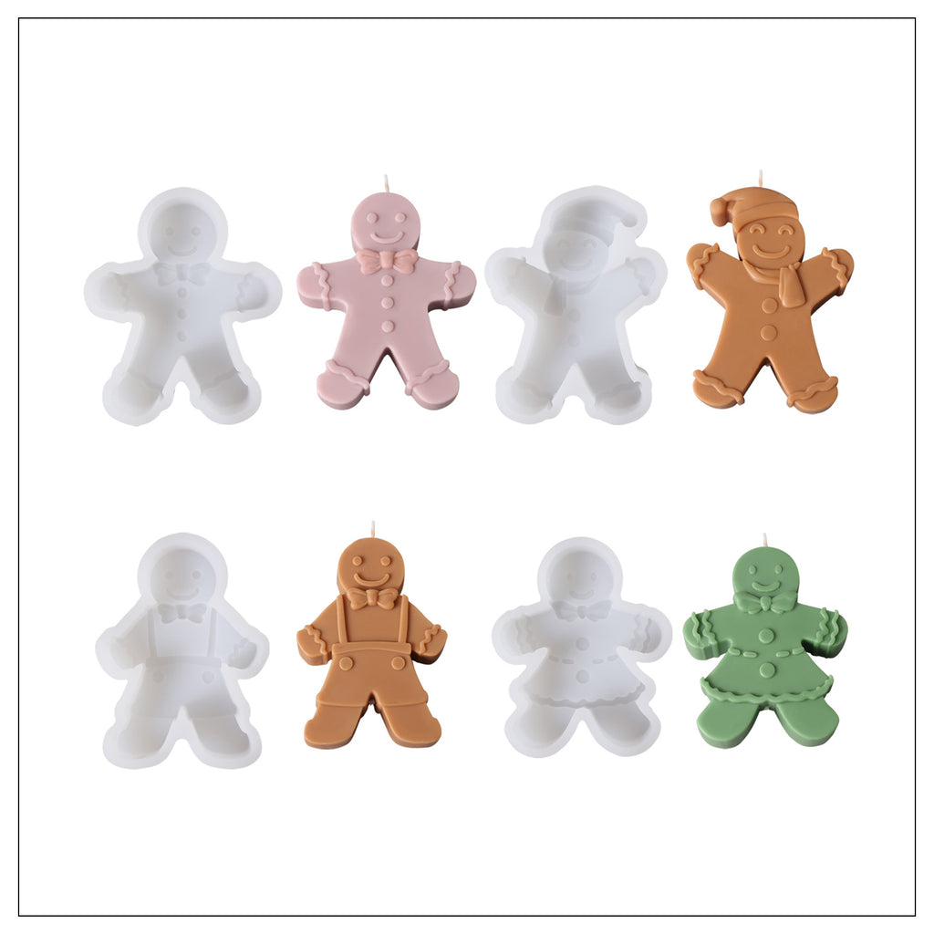 Gingerbread Candle and white silicone mold in different shapes and colors-Boowan Nicole