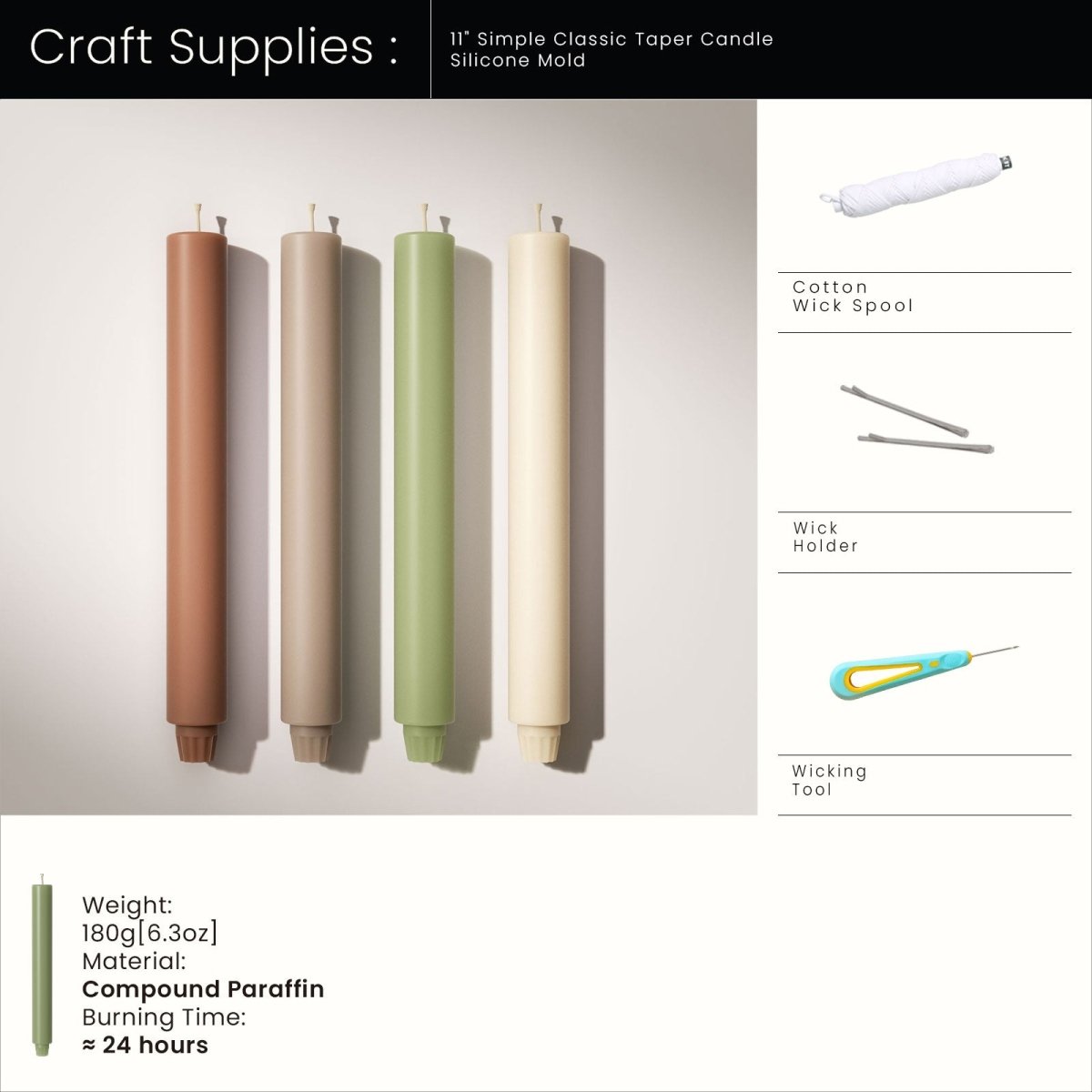 10.8" Simple Classic Taper Candle Silicone MoldTaper Candle MoldLZ0965