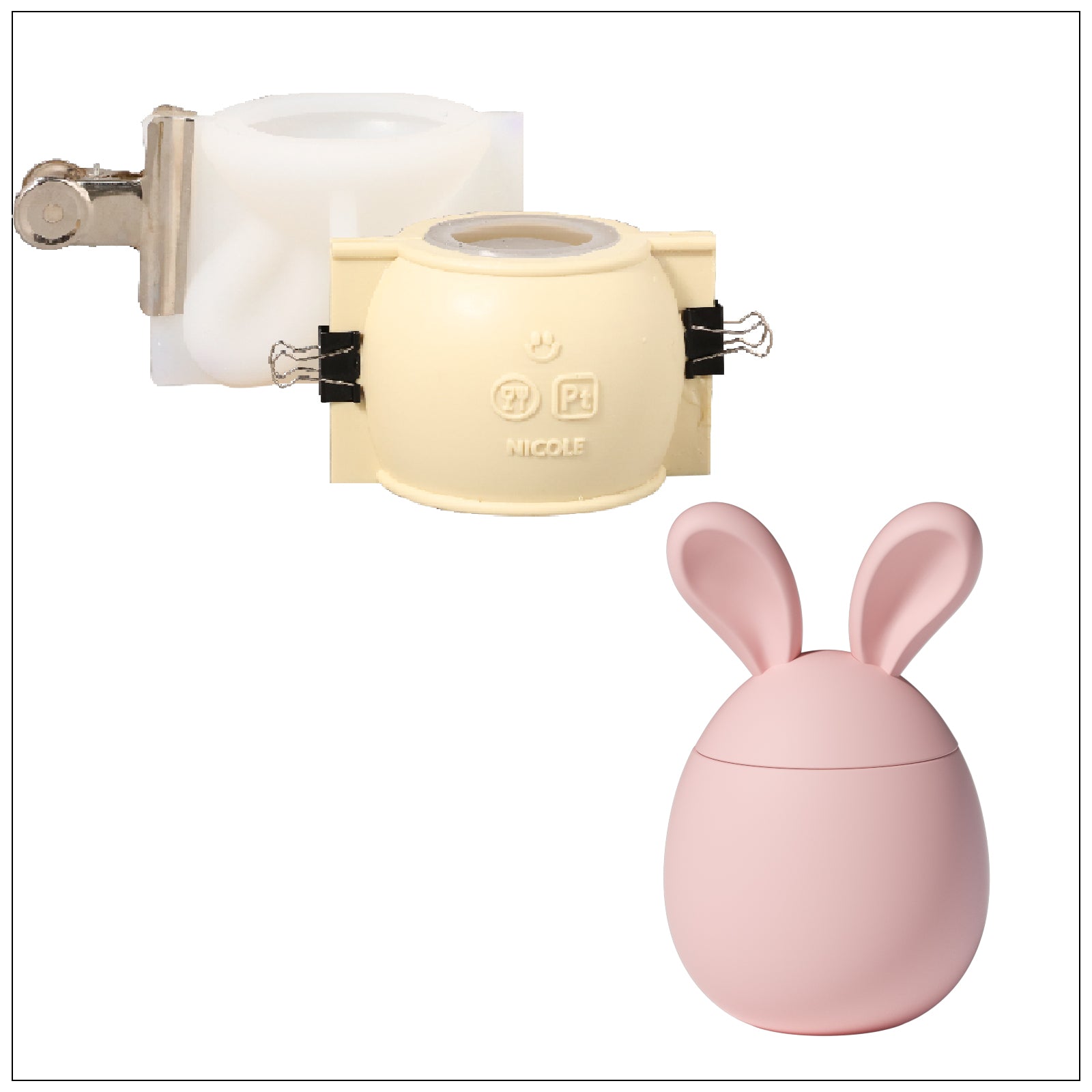 Silicone mold and a finished pink candle jar