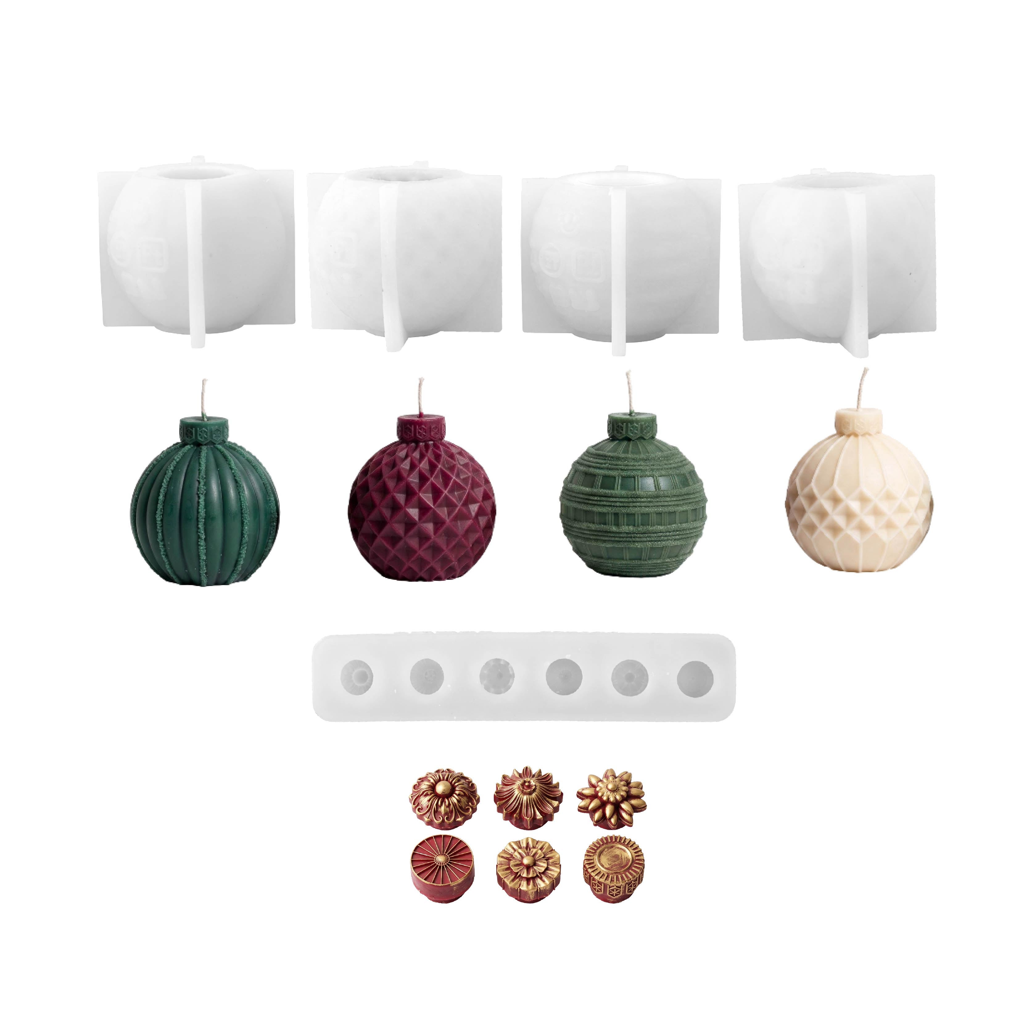 Geometric Pattern Christmas Bauble Candle Silicone Mold Collection