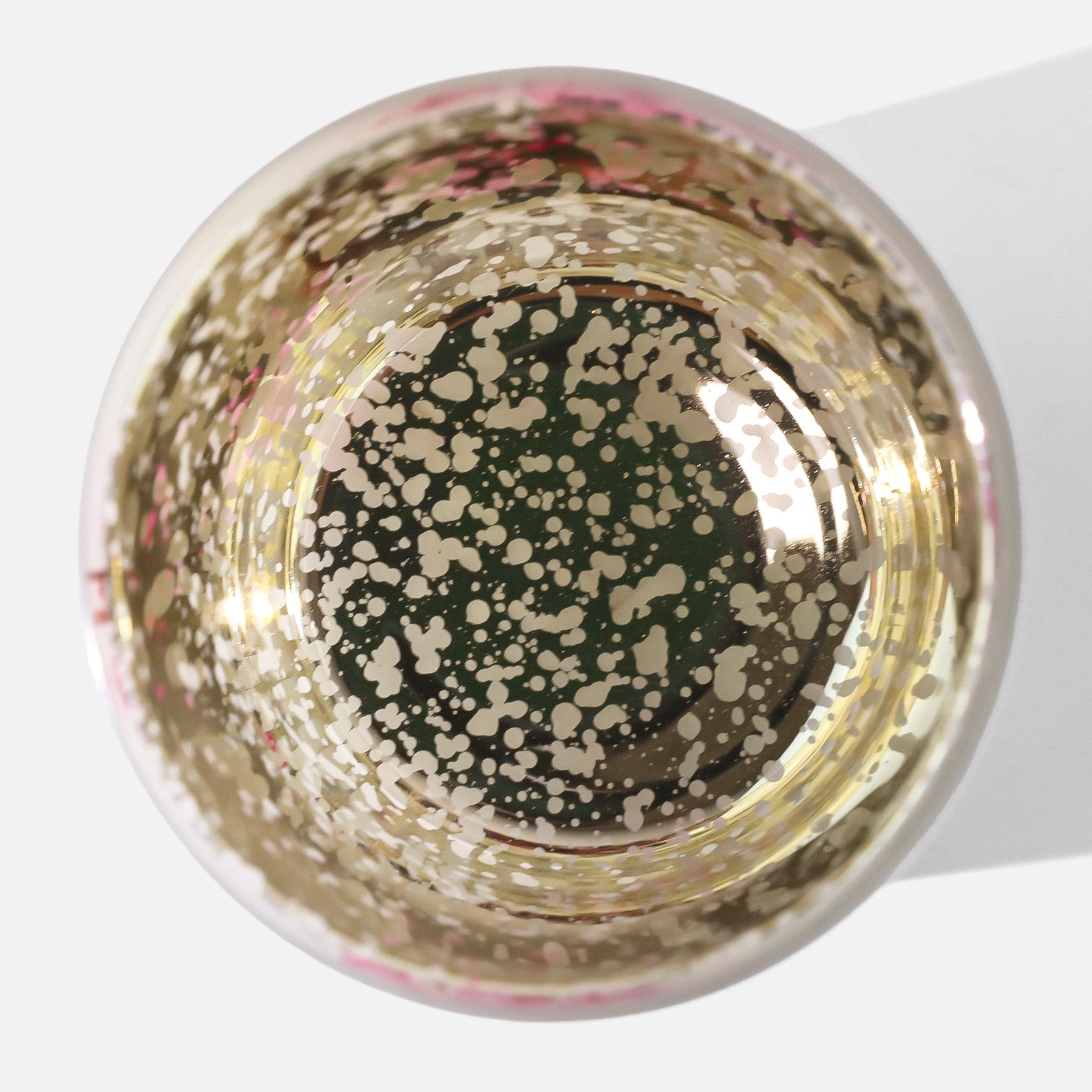 Top-down Shot of Speckled Metallic Gold Inner Base of Cherry Blossom Design Frosted Glass Candle Jar - Boowan Nicole
