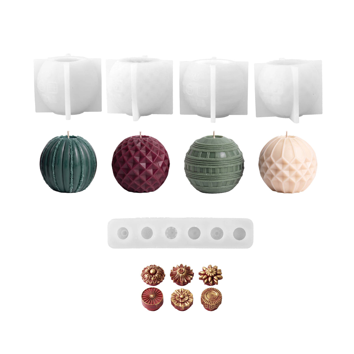 Coleção de moldes de silicone para velas de bolas de Natal com padrão geométrico