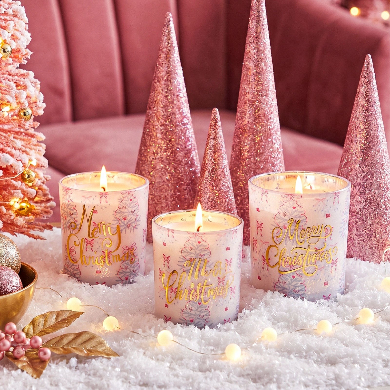 Pink Ribbon Christmas Glass Candle Jar Collection