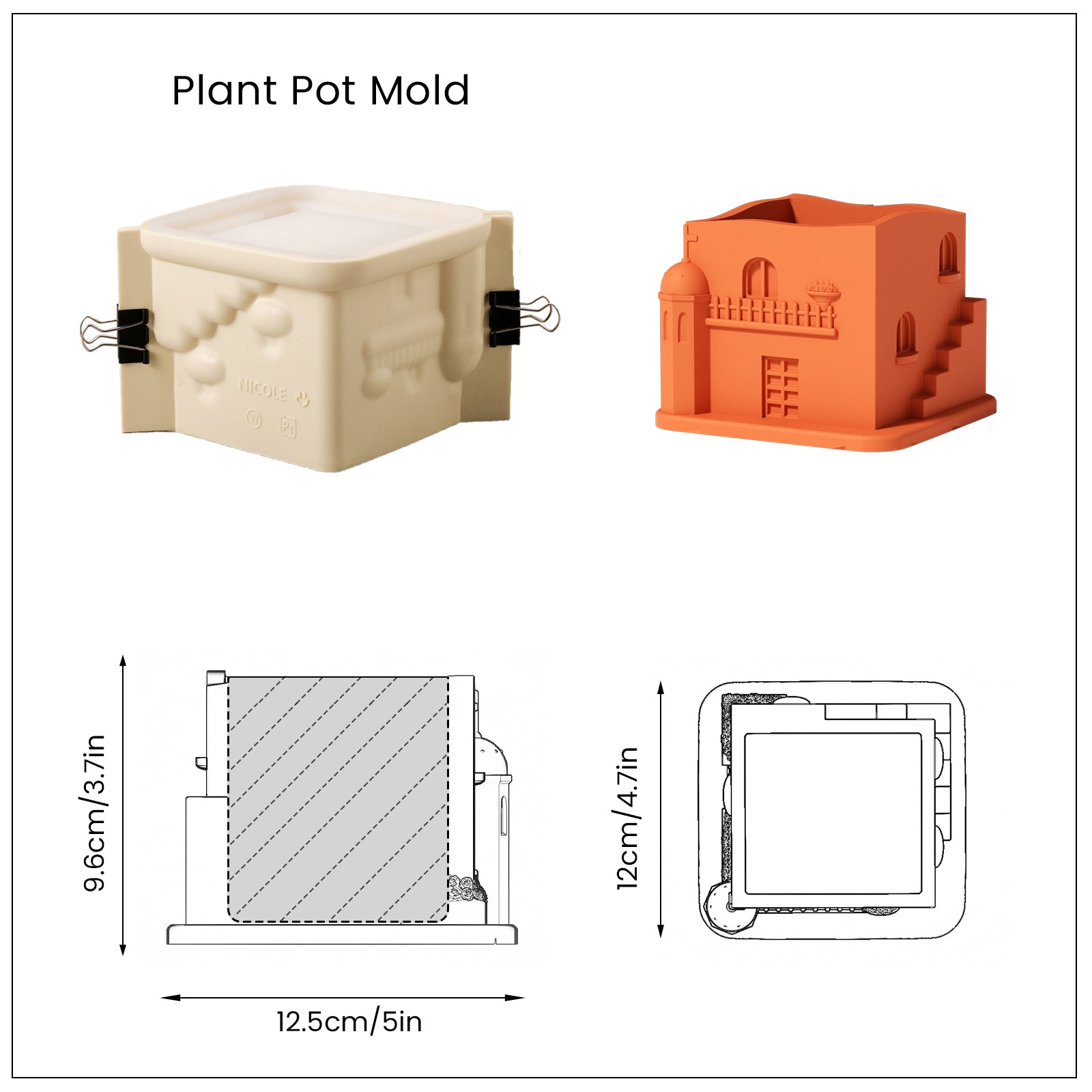 Orange Aegean Santorini House Plant Pot and silicone mold set and finished product size display-Boowan Nicole