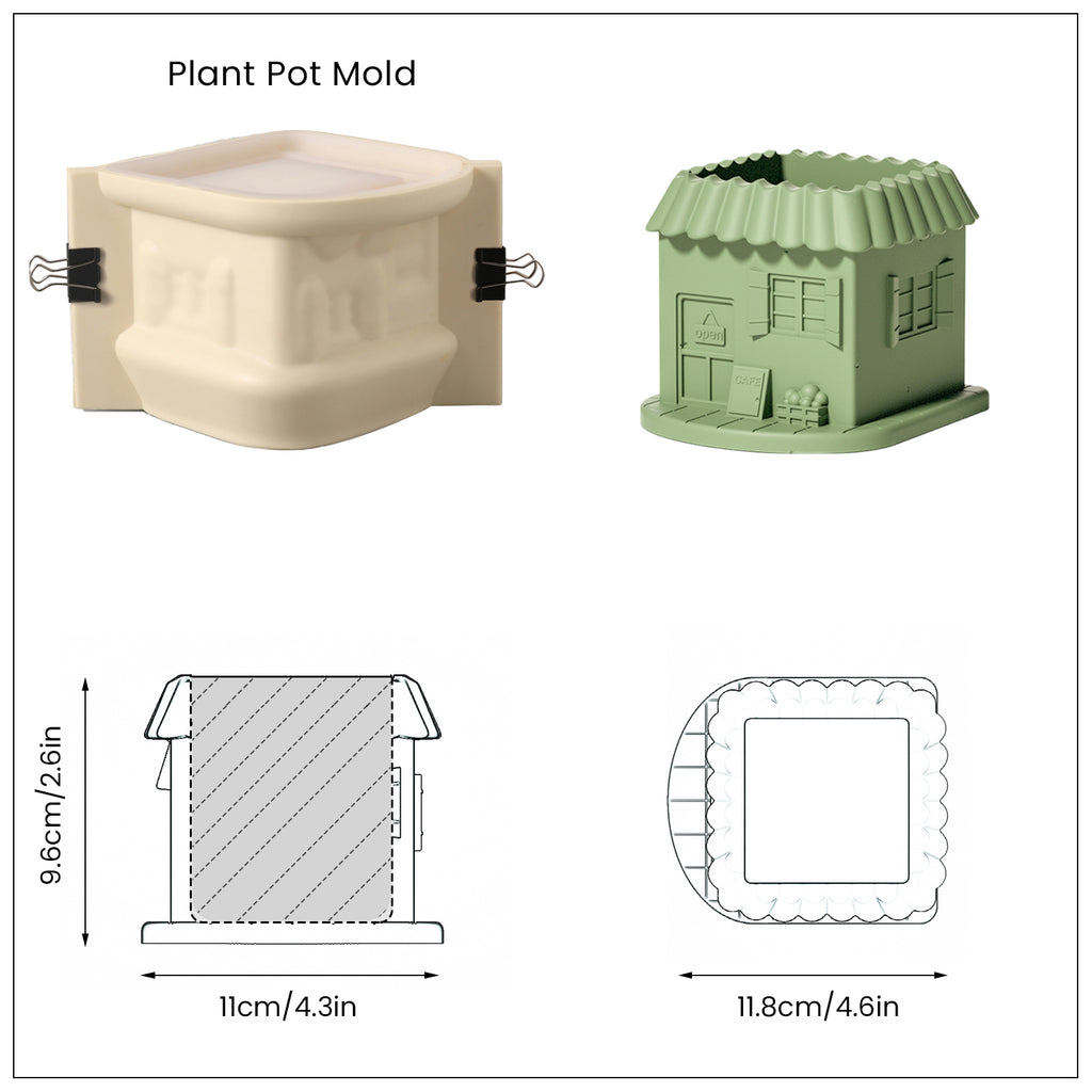 Green Mini-House Plant Pot and Silicone Mold Set and Finished Dimensions - Boowan Nicole