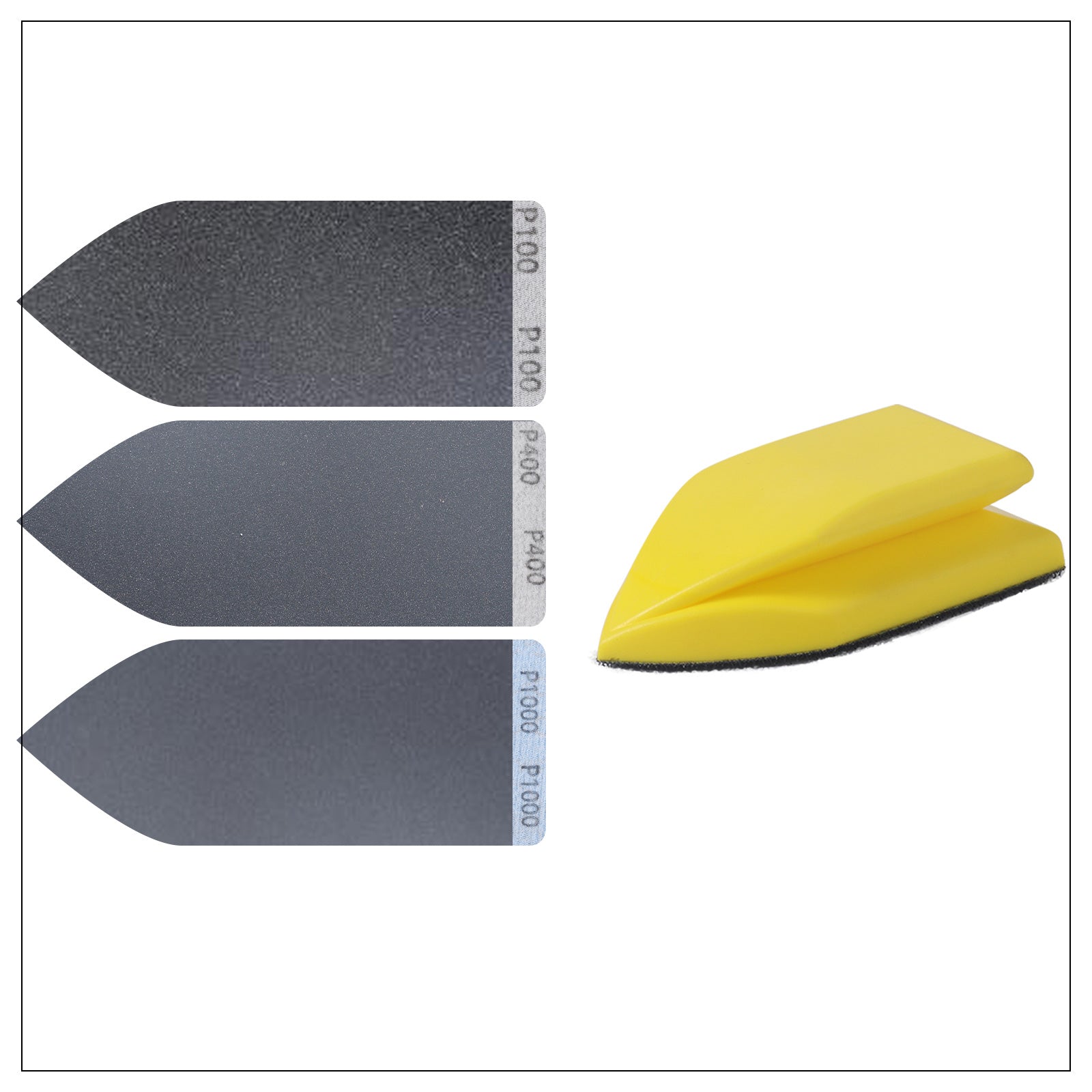 Triangular sander size and suitable sandpaper.