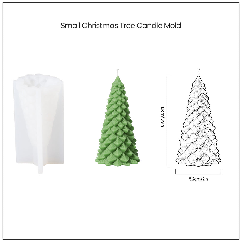 Display the finished Christmas candle sizes and corresponding silicone molds.