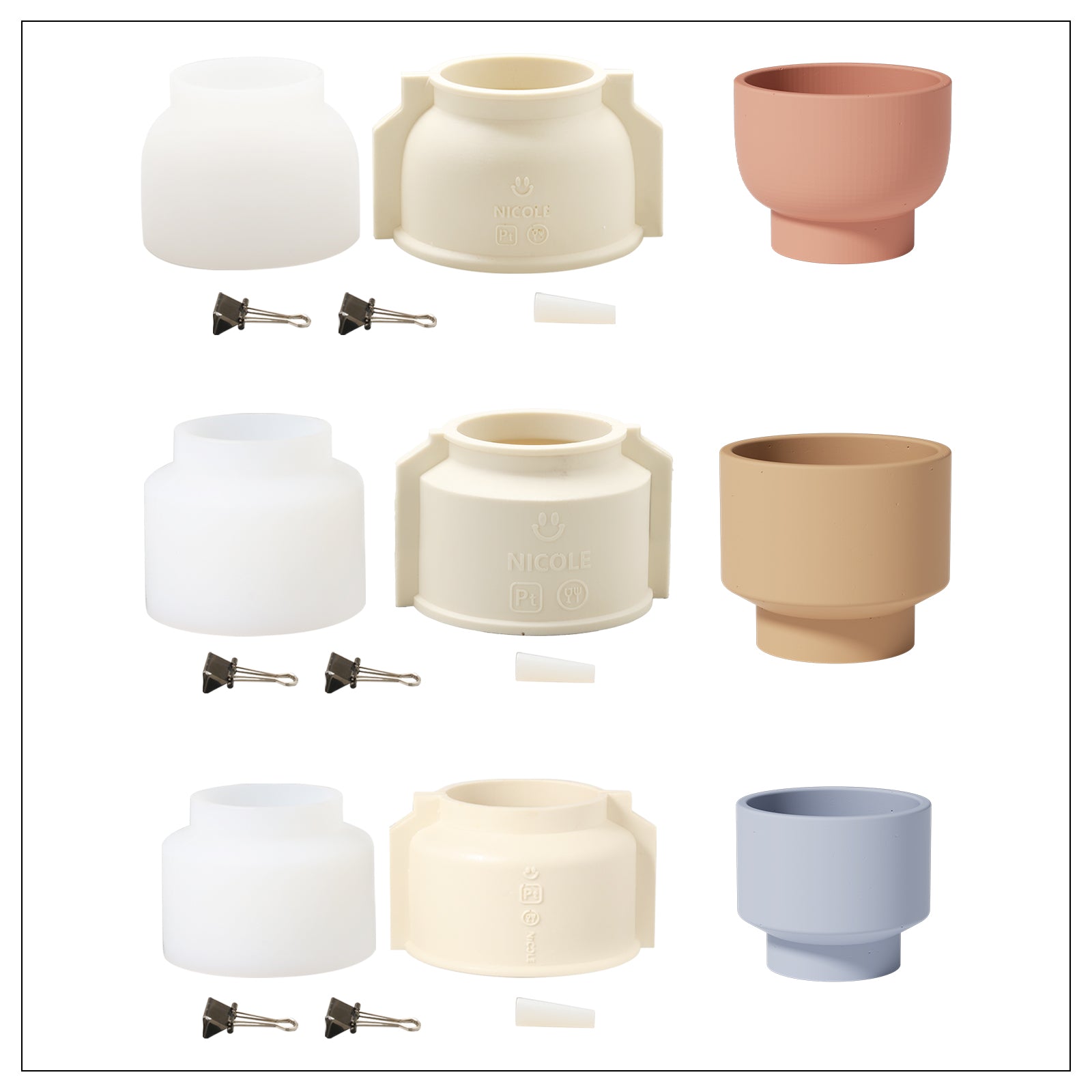 Concrete Plant Pot and silicone mold set in three different shapes and sizes -Boowan Nicole