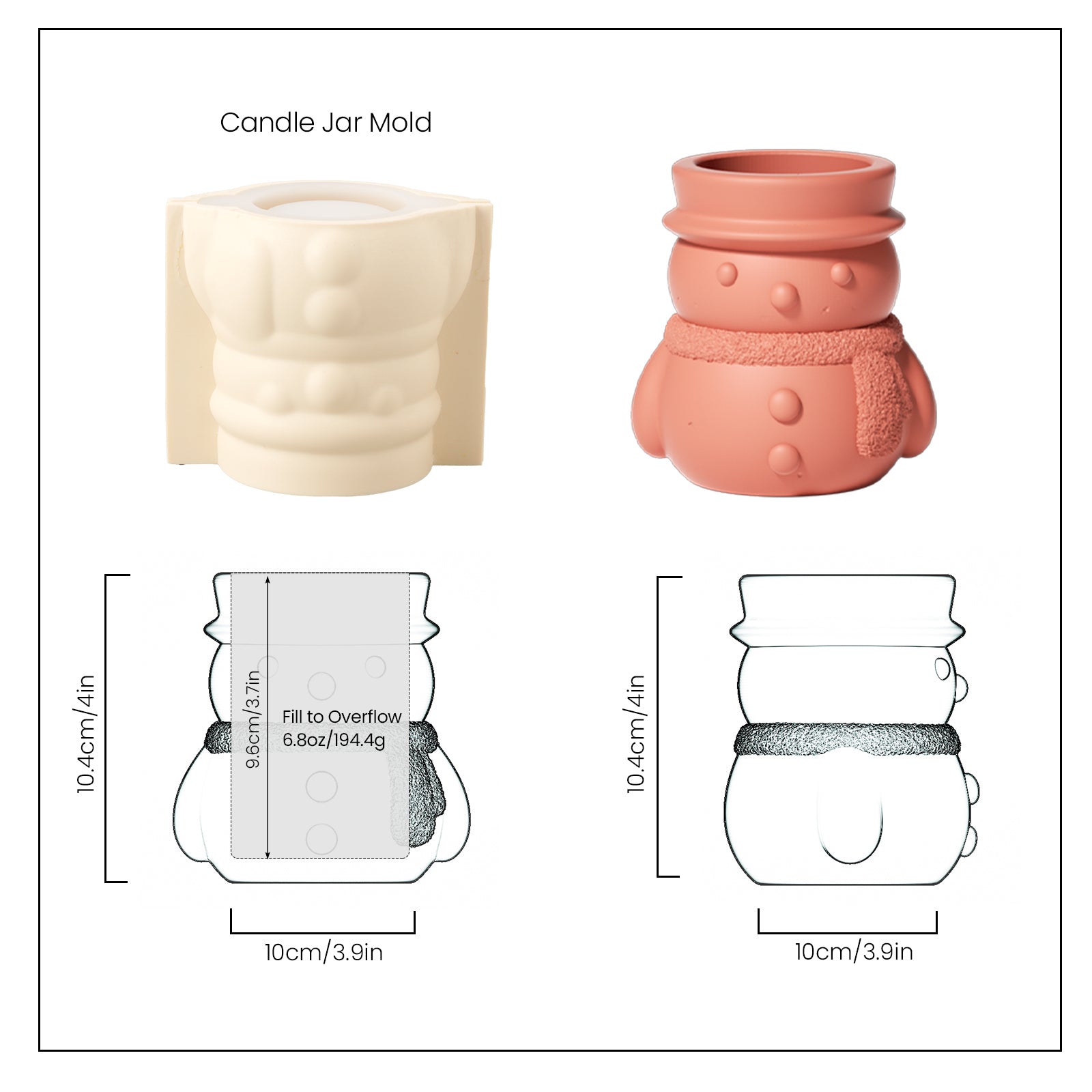 Orange Cheery Snowman's Winter Glow Candle Jar and White Silicone Mold and Finished Size-Boowan Nicole