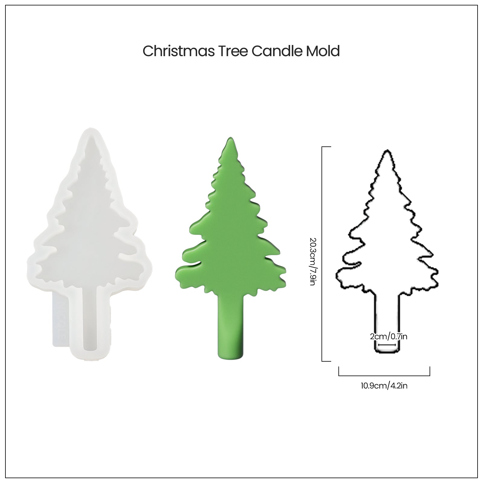 7.9-inch Christmas tree candle and silicone mold.