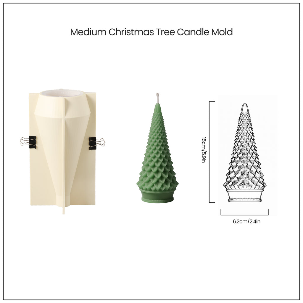 5.9-inch green tapered Christmas tree candle and white silicone mold and corresponding finished product size-Boowan Nicole