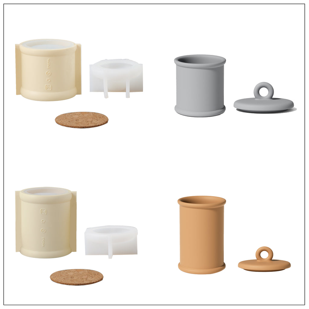 Orange Cylinder Long Candle Jar and gray Cylinder Short Candle Jar and corresponding silicone mold set-Boowan Nicole