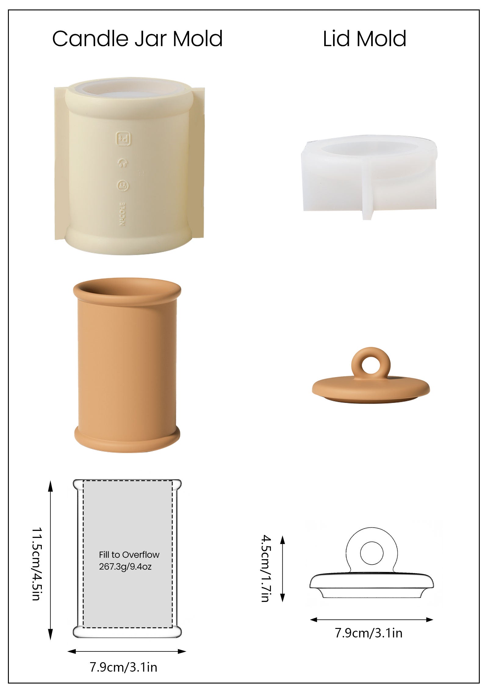 Yellow Tall Cylinder Candle Jar and Silicone Mold Set and Finished Dimensions - Boowan Nicole