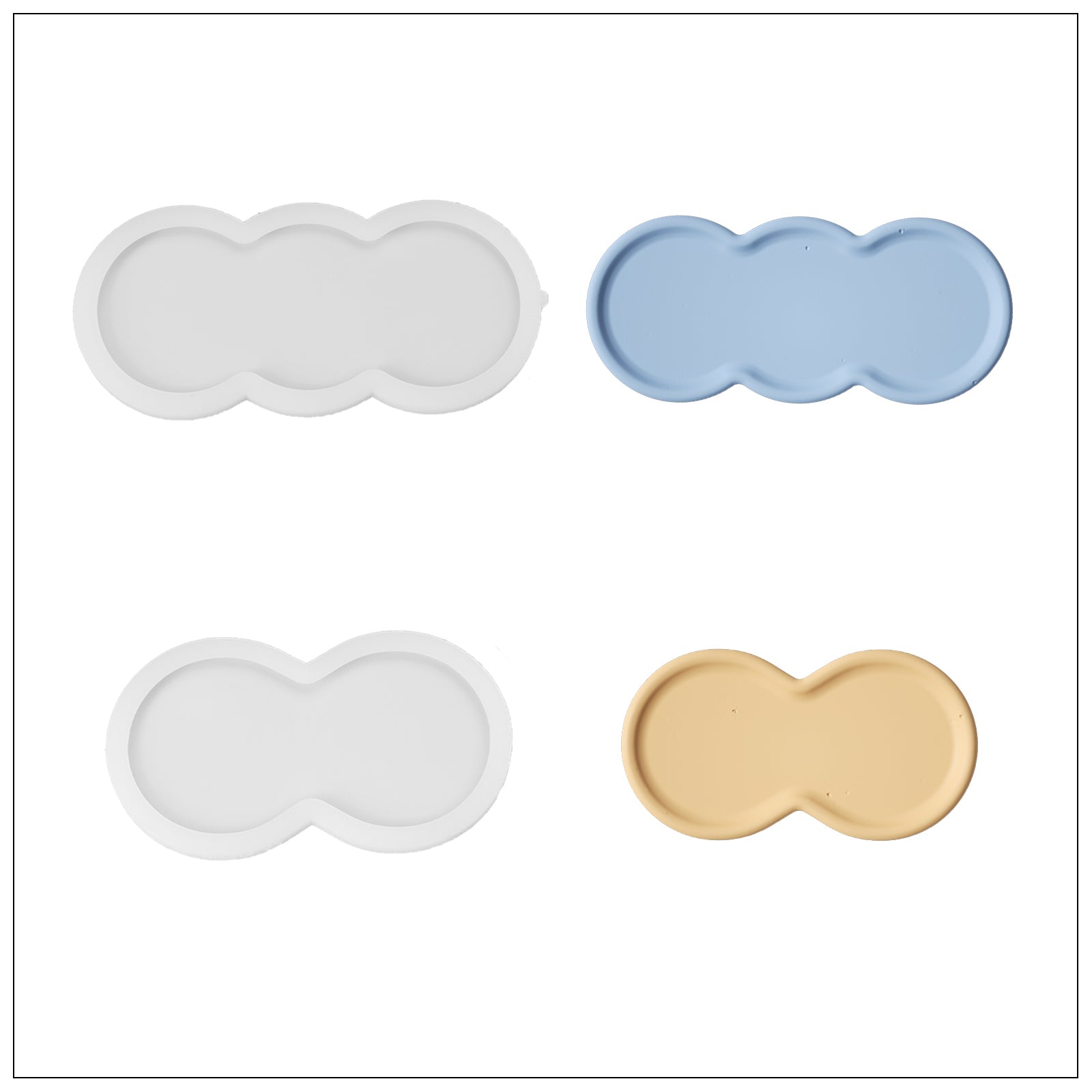 Blue and Yellow Double-Nut Peanut-Shaped Tray and White Silicone Mold-Boowan Nicole