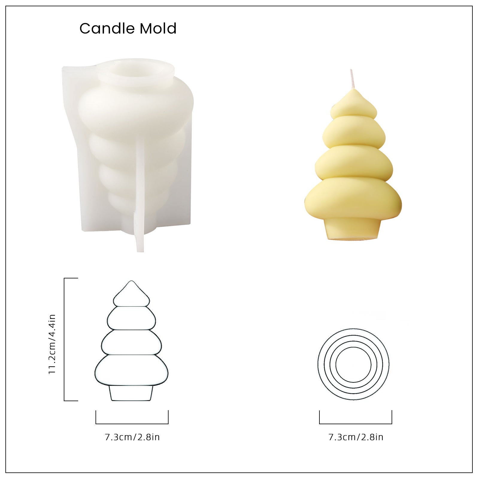 Yellow Glowing Christmas Tree Candle and White Silicone Mold and Finished Size-Boowan Nicole
