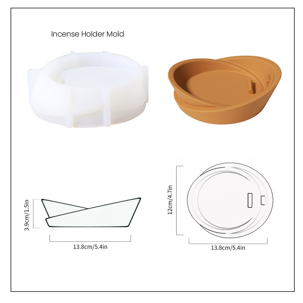 White Silicone Mold and Tan Sail-Shape Incense Holder and Finished Dimensions-Boowan Nicole