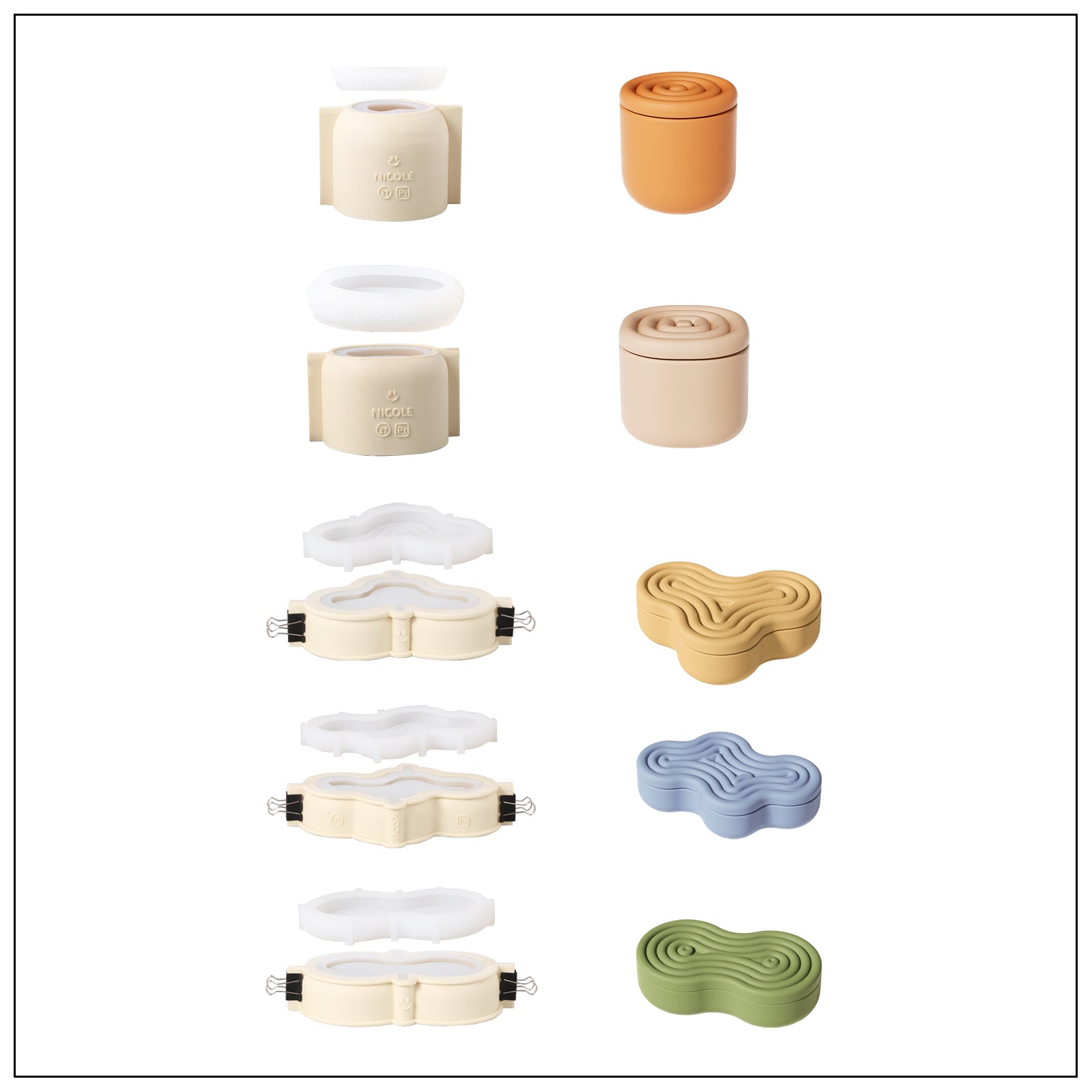 wriggle candle jars and white silicone molds - Boowan Nicole