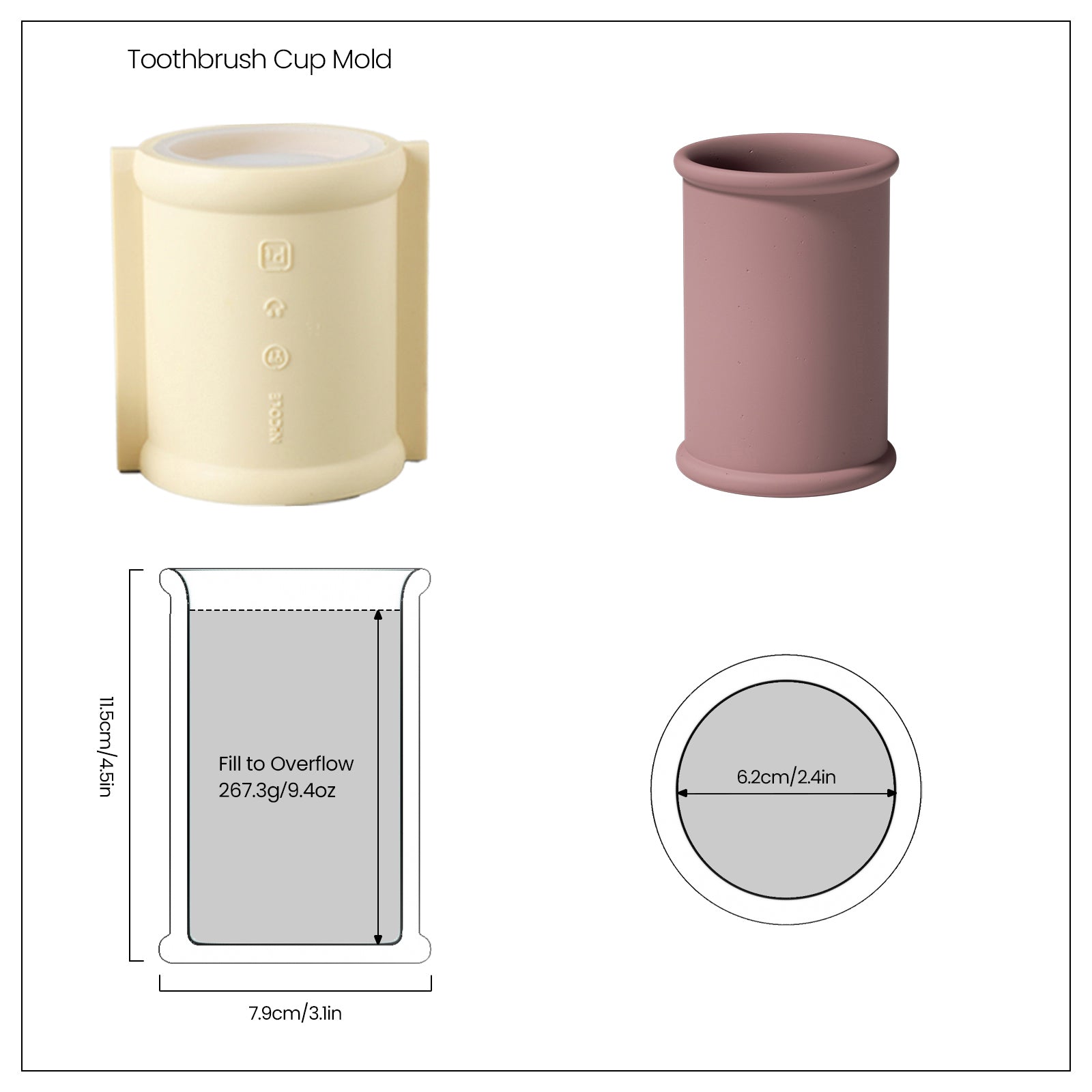 Fuchsia Cylinder Candle Jar and Silicone Mold Set and Finished Dimensions -Boowan Nicole