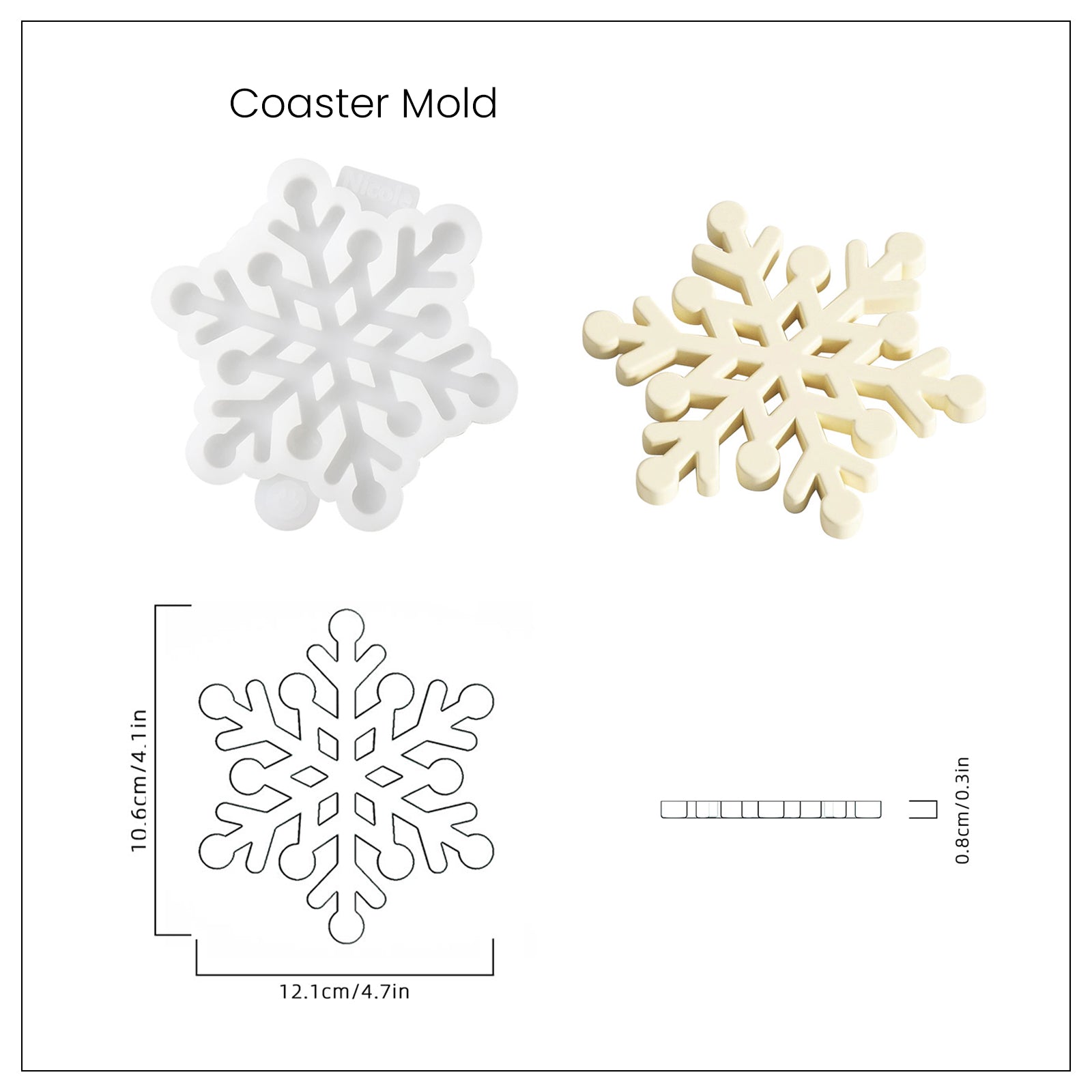 قالب سيليكون لصنع حوامل أكواب على شكل رقاقات ثلج عيد الميلاد
