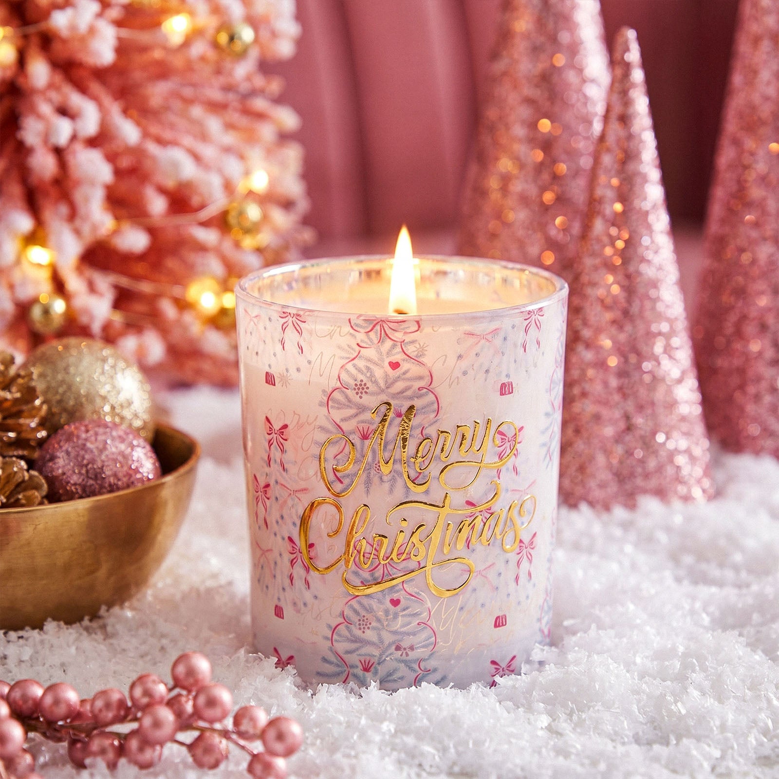 Pink Ribbon Christmas Glass Candle Jar Collection