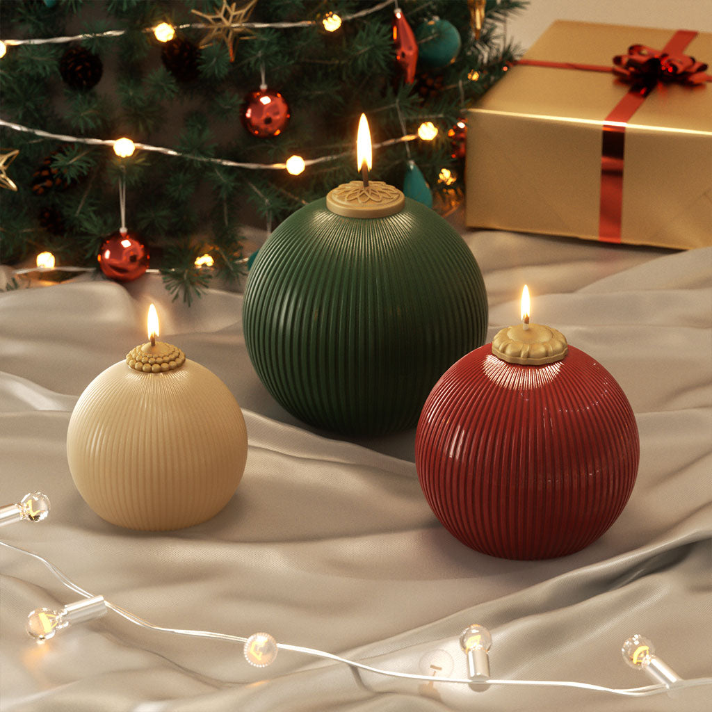 Elegant Stripes Christmas Bauble Candle Silicone Mold