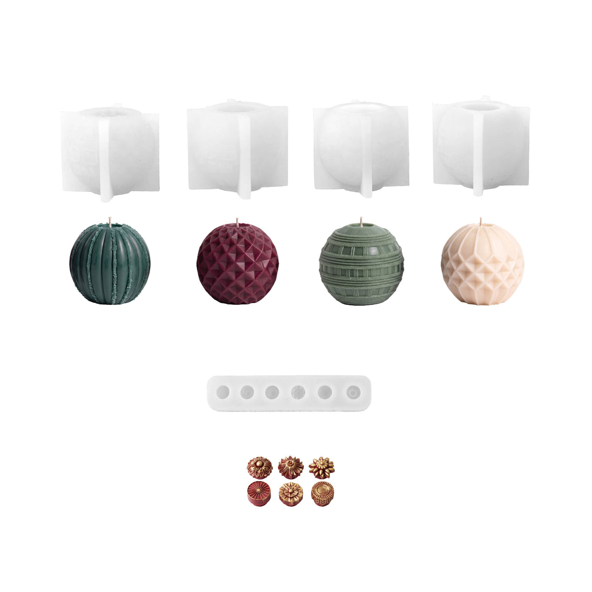 Coleção de moldes de silicone para velas de bolas de Natal com padrão geométrico