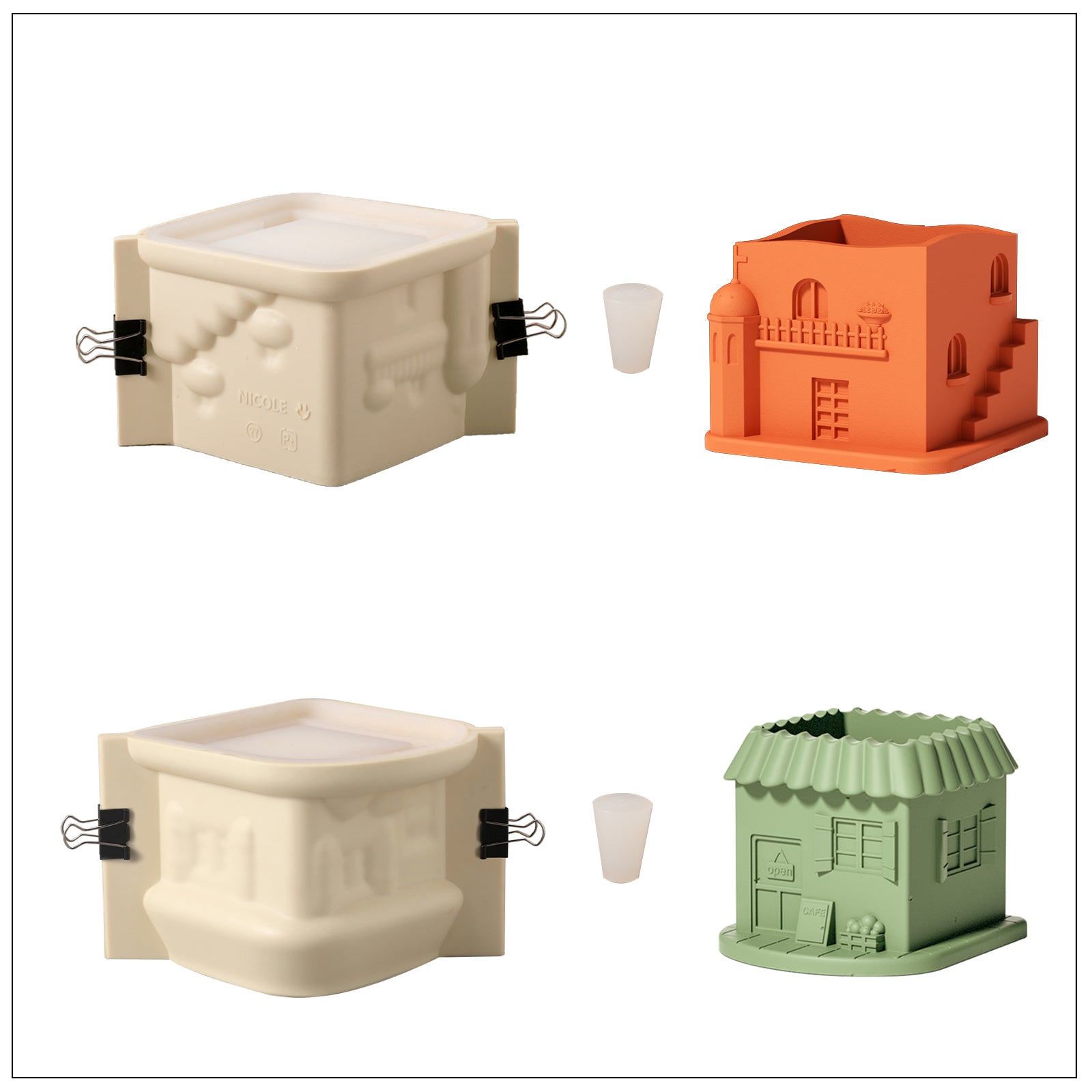 Green, red Mini-House Plant Pot and silicone mold set and finished size-Boowan Nicole