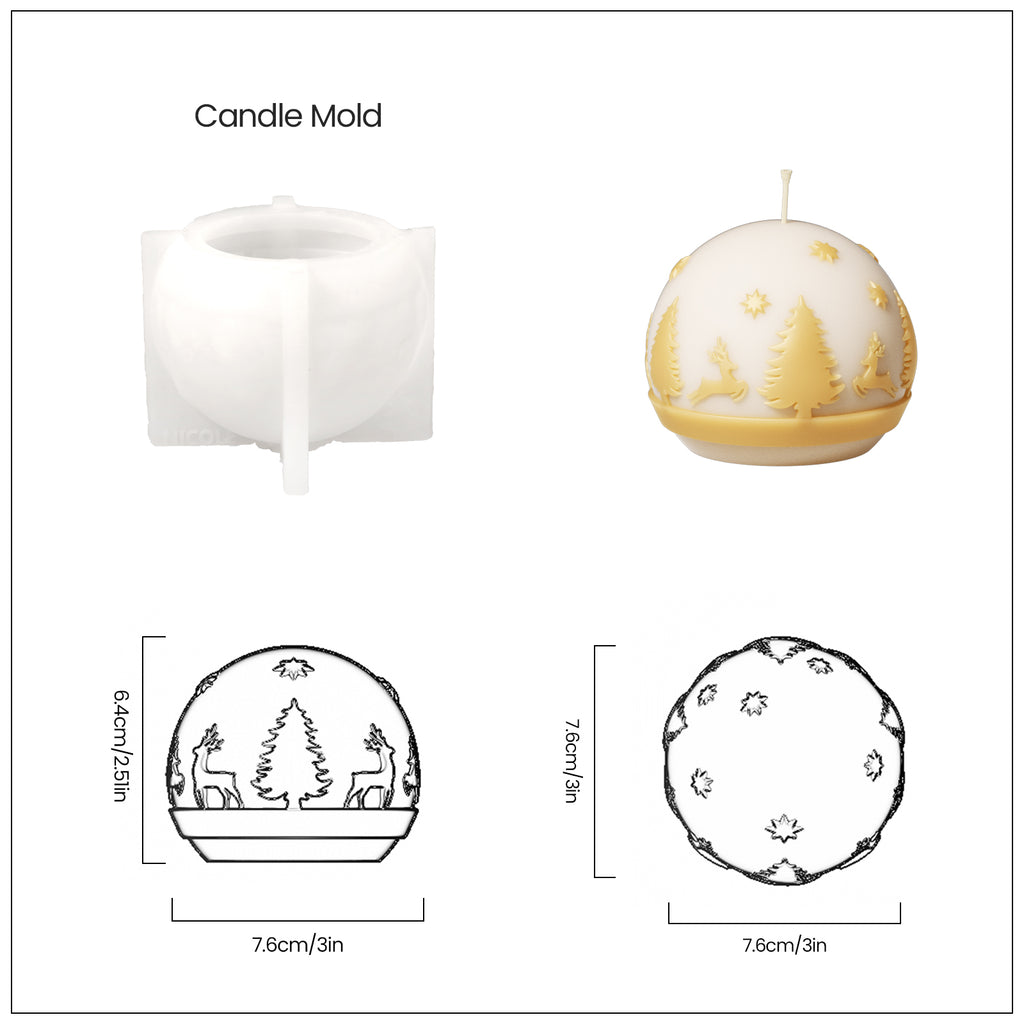 Hemisphere Christmas pattern candle and candle making silicone mold set, finished candle size design Boowan Nicole.