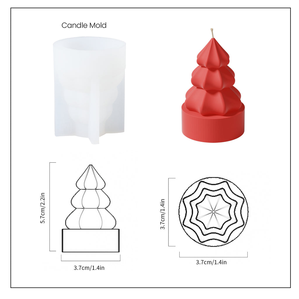 Red Mini Christmas Tree Candle and White Silicone Mold and Finished Size-Boowan Nicole