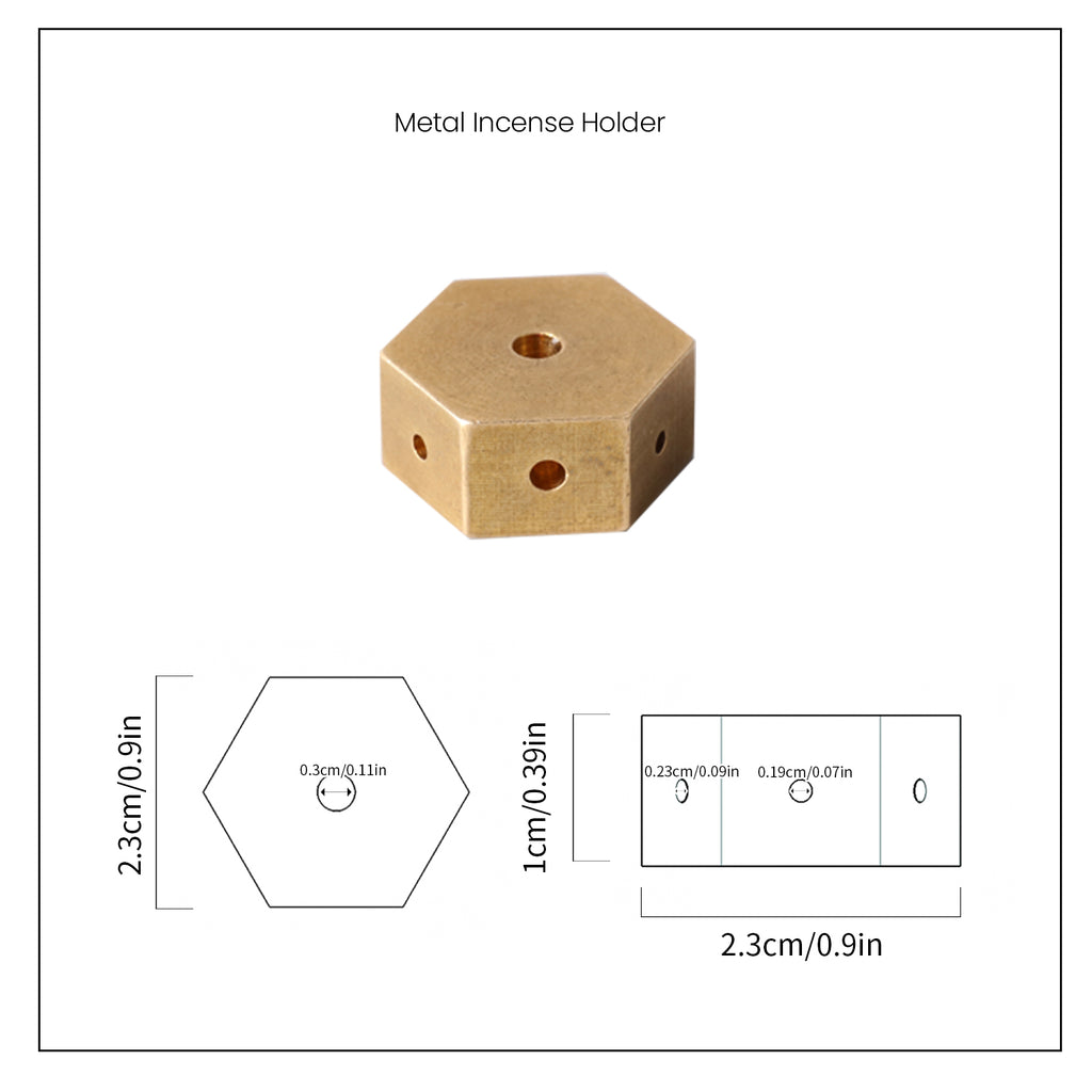 Brass Hexagon Incense Holder and Dimensions-Boowan Nicole