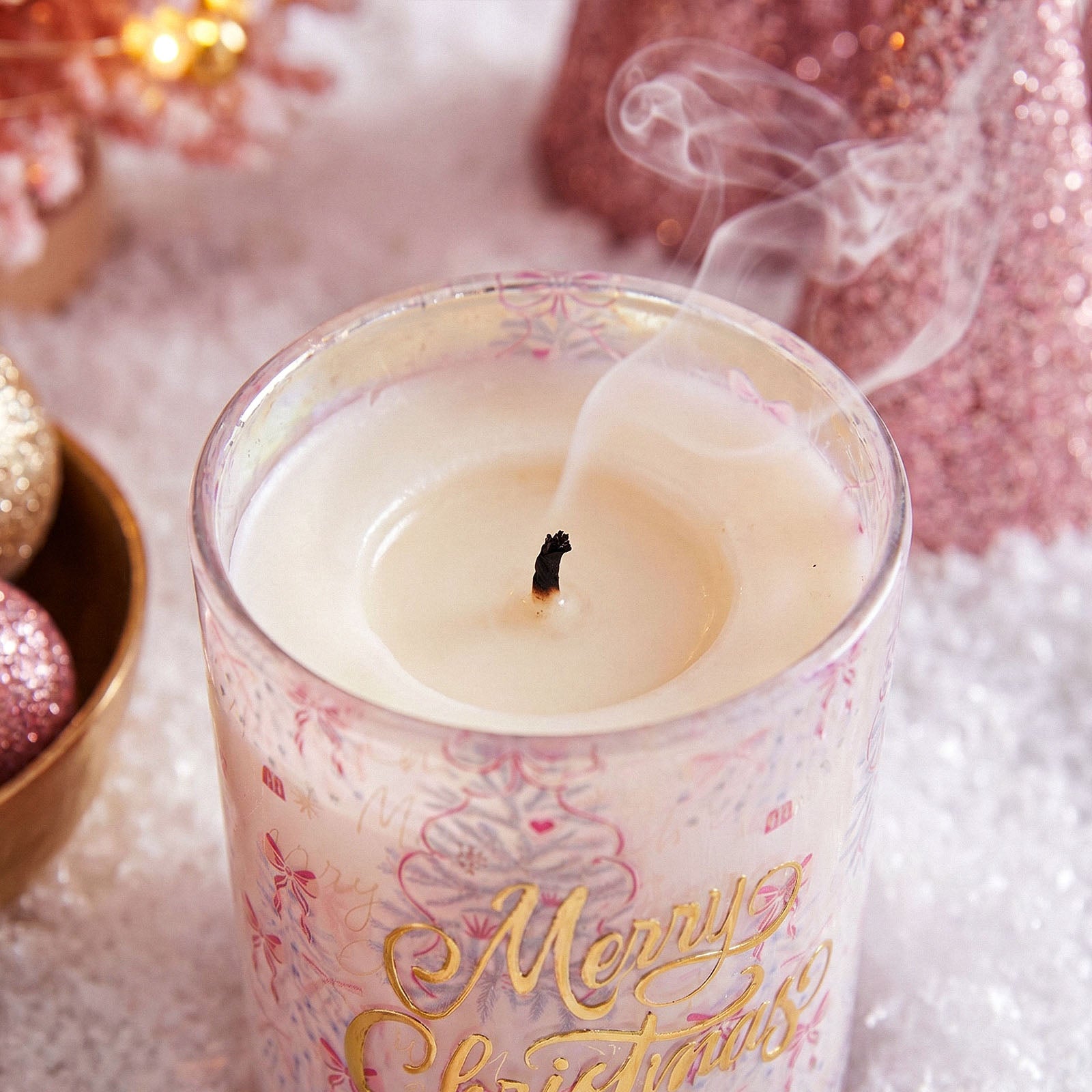 Pink Ribbon Christmas Glass Candle Jar Collection