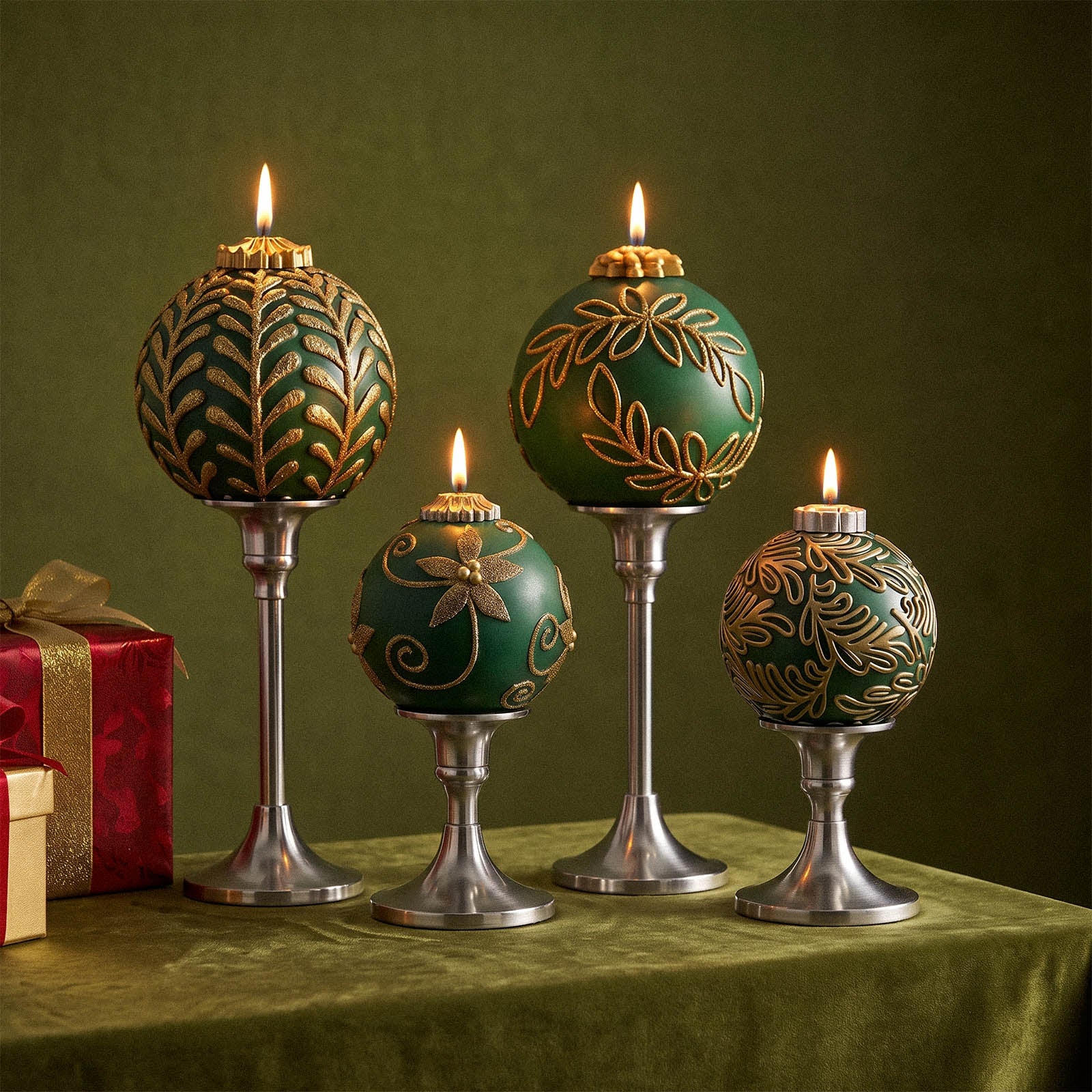 Nature-Inspired Christmas Baubles Candle Silicone Mold Collection