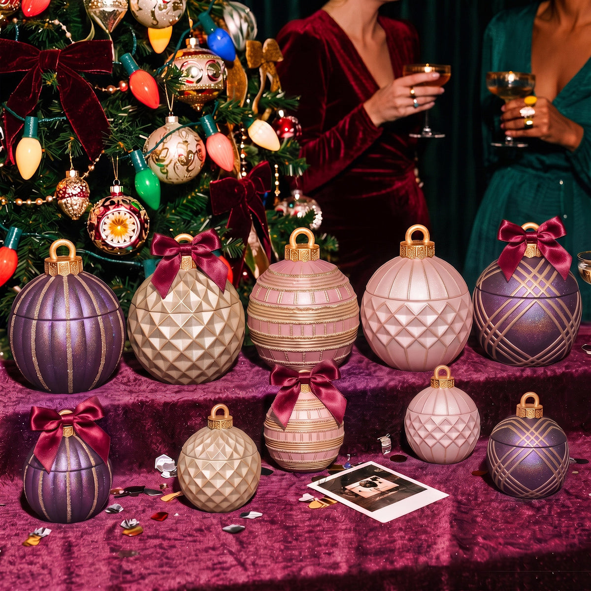 Geometric Pattern Christmas Bauble Candle Jar Silicone Mold Collection