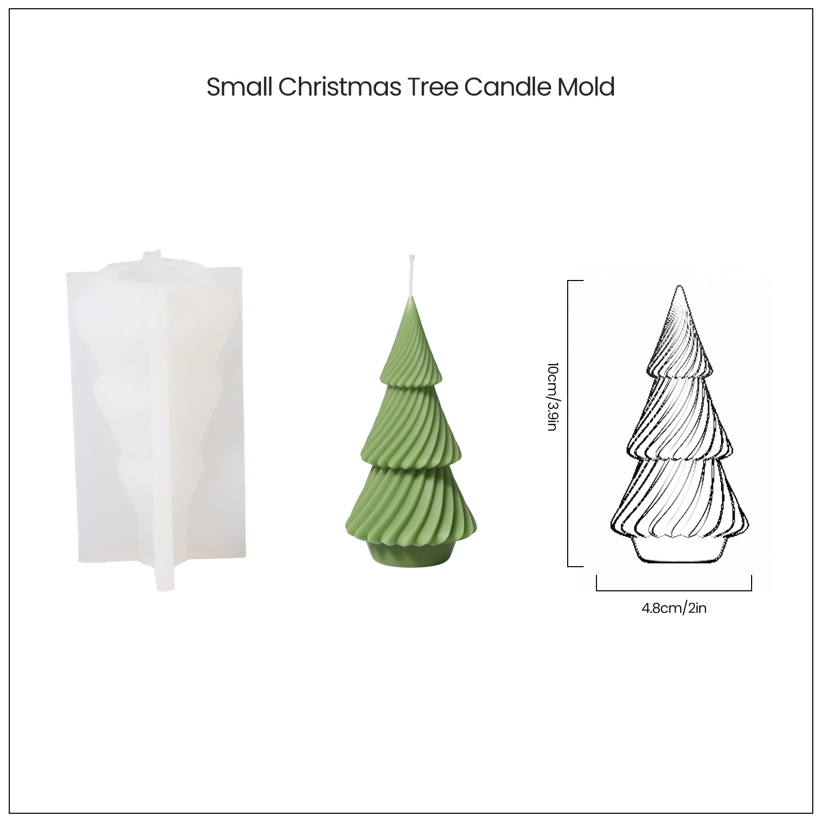 3.9-inch finished Christmas candle and corresponding silicone mold.